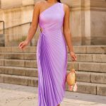 One shoulder πλισέ ασύμμετρο φόρεμα σε λιλά