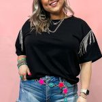 T-shirt με κρόσσια στράς