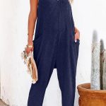 Jumpsuit rib αμάνικο με τσέπες σε μπλε