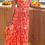 One shoulder floral φόρεμα με άνοιγμα σε πορτοκάλι