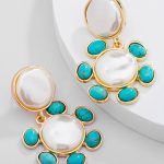 Τιρκουάζ με πέρλες κρεμαστά σκουλαρίκια