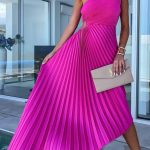 One shoulder πλισέ ασύμμετρο φόρεμα σε φούξια