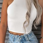 Halterneck ελαστικό λευκό τοπάκι