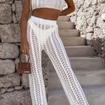 Διάτρητο σετ τοπ με παντελόνι λευκό