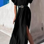 Maxi casual φόρεμα με λεπτομέρειες φραμπαλά σε μαύρο