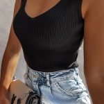 Rib αμάνικο τοπ με V