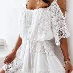 Boho mini φόρεμα έξωμο δαντέλα