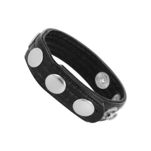 Ρυθμιζόμενο δερμάτινο δαχτυλίδι στύσης με 5 θέσεις και νίκελ-free μεταλλικά κουμπώματα.