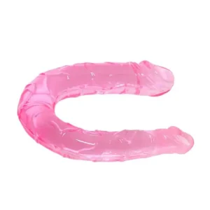 Διπλό jelly dildo 30,5cm σε ροζ χρώμα με φλέβες και εύκαμπτο σχεδιασμό.