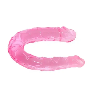 Διπλό jelly dildo 30,5cm σε ροζ χρώμα με φλέβες και εύκαμπτο σχεδιασμό.