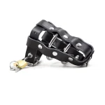 Ohmama - Κλουβί πέους δερμάτινο με μεταλλικά δαχτυλίδια