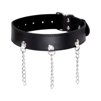 KooKoo 23 Μαύρο κολλάρο από τεχνητό δέρμα Ohmama με μεταλλικούς κρίκους και αλυσίδα για bondage.