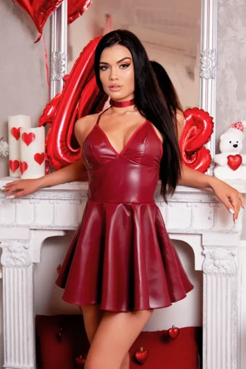 Leather εφέ baby doll κόκκινο
