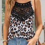 Leopard cami με κεντημένη δαντέλα