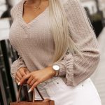 Jacquard τοπ με balloon μανίκι σε μπεζ