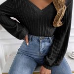 Jacquard τοπ με balloon μανίκι σε μαύρο