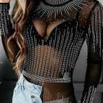 Μακρυμάνικο μαύρο κορμάκι με strass