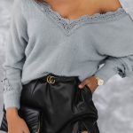 Γκρί mohair μπλούζα με δαντέλα