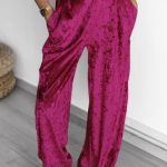 Casual velvet παντελόνι φούξια