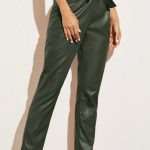 Ψηλόμεσο δερμάτινο παντελόνι χακί