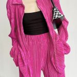 Casual σατινέ σετ φούξια