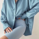 Satin πουκάμισο φόρεμα γαλάζιο