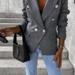 Slim line σακάκι με κουμπιά γκρι