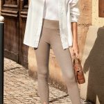 Front slit μπεζ παντελόνι