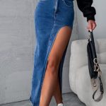 Maxi τζιν φούστα με σκίσιμο σε σκούρο μπλε