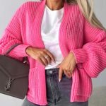 Ζακέτα κοντή με φαρδιά μανίκια σε ροζ