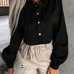 Crop top πουκάμισο σε μαύρο