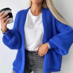 Ζακέτα κοντή με φαρδιά μανίκια σε μπλε