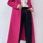 Παλτό longline μακρύ με ζωνάκι σε φούξια