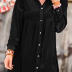 Φόρεμα βελουτέ μακρυμάνικο με κουμπιά σε μαύρο