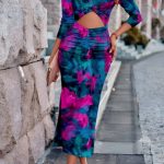 Midi abstract cut out πολύχρωμο φόρεμα σε μπλε