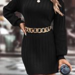 Μίνι πλεκτό μαύρο φόρεμα ζιβάγκο