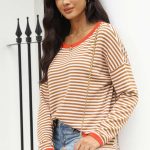 Πλεκτό ριγέ τοπ τρίχρωμο καφέ