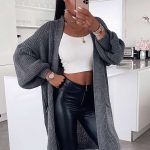 Longline ζακέτα με φαρδιά μανίκια ανθρακί