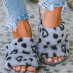 Peep Toe γκρί λέοπαρ παντόφλα