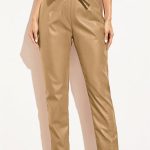 Ψηλόμεσο δερμάτινο παντελόνι μπεζ