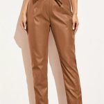 Ψηλόμεσο δερμάτινο παντελόνι καμελ