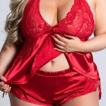 Κόκκινο babydoll plus size lingerie σετ