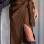 Wrap up δερμάτινη φούστα καφέ