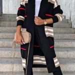 Μακριά ζακέτα με ρίγες μαύρο