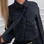 Top ριγέ με γραβάτα μαύρο