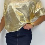 Metallic πλεκτή μπλούζα σε χρυσό