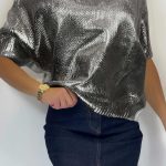 Metallic πλεκτή μπλούζα σε ασημί