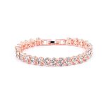 Βραχιόλι καρδιές στρας golden pink