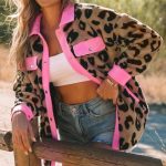 Γούνινο τζάκετ λέοπαρ με ροζ λεπτομέρειες