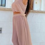 Σετ crop top palazzo pants ροζ